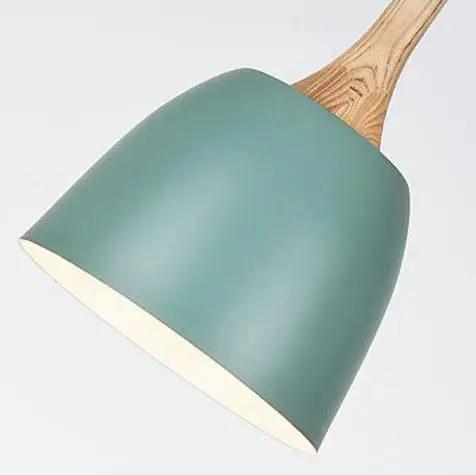 Close-up of a Modern Pendant Lights Kitchen Island, Solid Wood Hanging Lamp with Matte Black Metal Shade, Farmhouse Light Fixtures for Dining Room, Bedroom, Living(Blue,8.6in)