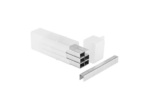 Pro Grade Half Inch Leg Staples For Staple Guns Bulk Pack One Thousand Count heavy-duty stainless steel fasteners in a clear box.