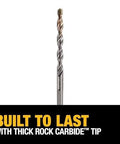 DEWALT DW5224 1/4-in carbide hammer drill bit, silver, close-up view