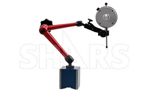 Shars 176-lb magnetic base indicator holder with red articulating arm and dial indicator
