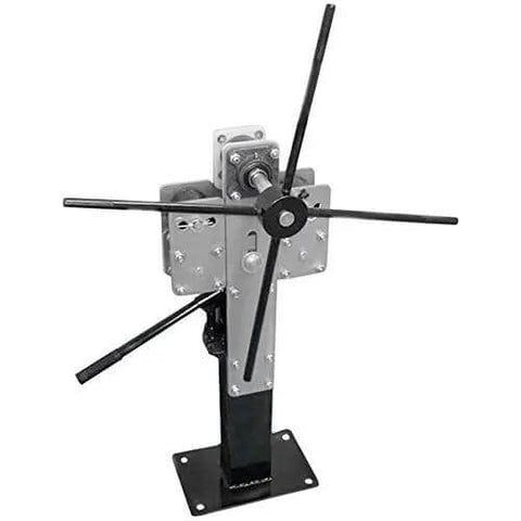 Front view of Beefy Pedestal Band Roller For Sheet Metal Work Heavy Duty Steel Bending Machine with center knurl and 2-inch wide roller.