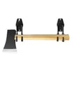 Heavy Duty Wall Mount Axe Hanger And Pickaxe Holder For Garage Tools with black anti-slip coating, holding an axe.