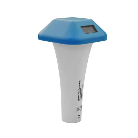 Wireless Floating Pool And Spa Thermometer With Waterproof Sensor, Quick 60 Second Updates For Accurate Pool Temperature, white and blue design.