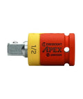 Eshok Guard Half Inch Socket Isolator for impact wrenches and socket sets, heavy-duty tool steel, red and yellow color