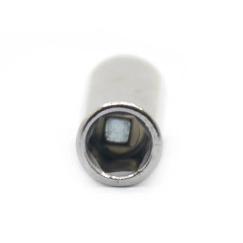 TorSor 1/4 square to 1/4 hex drive adapter sleeve, silver metal, front view