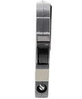 Side view of Stab Lok NC115 Replacement Circuit Breaker One Pole 15 Amp Gray Newly Manufactured Federal Pacific Electric Style Thin Series ETL Listed 10,000 AIC For Stab Lok Panels
