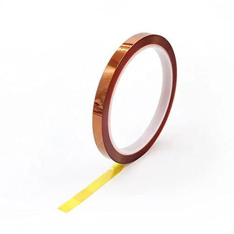 Two Pack High Temp Polyimide Kapton Style Heat Insulation Tape for 3D Printers, metallic brown roll with yellow adhesive strip