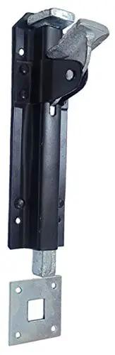 Heavy Duty Wrought Cast Iron Foot Bolt Locks Eight Pack Black Powder Coated rustic latch with metal plate for barn door security.