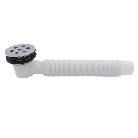 7-Hole Bathtub Drain Pipe Zinc Alloy ABS White(Drainer + Pipe) with chrome top and flexible white tubing design.