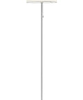 LED Plug In Floor Lamp With Creme Fabric Shade, 70 Inch Tall, Brushed Aluminum Finish, standing upright on a white background