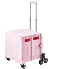 Foldable Utility Cart 65L Portable Crate Rolling Cart With Stair Climbing Wheels and 360 Degree Swivel Wheels in Pink
