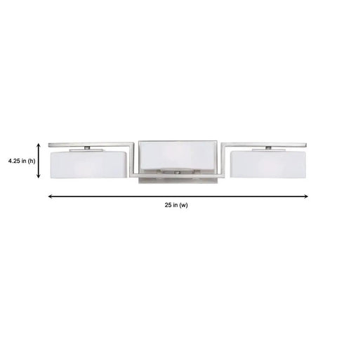 Meridian 25 Inch 3 Light Bathroom Vanity Light Fixture In Satin Platinum, damp rated, UL and CUL listed contemporary bath bar lighting