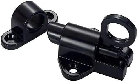 Dead Tight Automatic Sliding Door Lock Spring Bolt Latch Heavy Duty Aluminum Alloy, black pull ring latch closure detail.