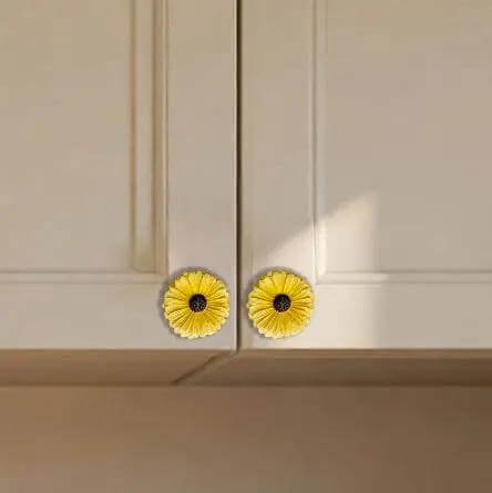Gonna Look Sharp With These Vintage Daisy Cabinet Knobs And Drawer Pulls Hand Painted Resin Handles For Country Kitchen Refresh Sturdy Yellow Hardware Pack Of 6 Top Notch Cabinet Makeover on white cabinet doors.
