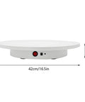 360 Degree Motorized Rotating Display Stand With Remote Control Electric Turntable For Product Photography Live Shows 16.5 Inch White heavy-duty design with power switch and dimensions