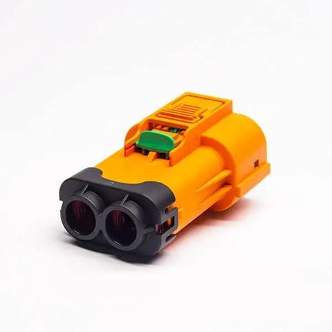 Heavy Duty 2Pin High Voltage Safety Lock Connector 150A Max HVIL Male Plug for Electric Vehicle Battery Systems, orange body.