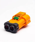Beefy High Voltage Safety Lock Connector 2Pin 150A Plug For Electric Vehicle Battery Systems With Knockout IP67 Seal and Touchproof Heavy Duty Build orange connector with two pins and safety lock