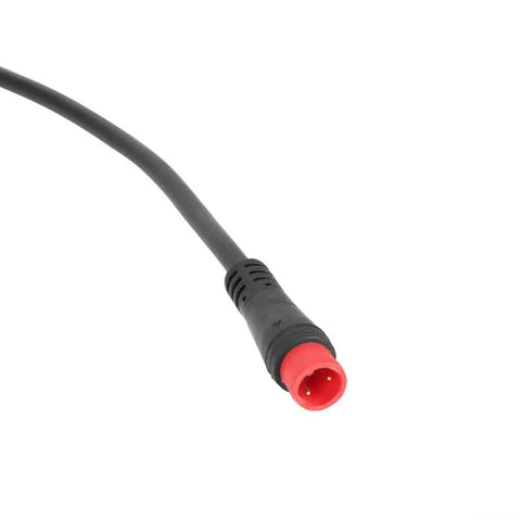 Red and black electric scooter cable connector, detail view