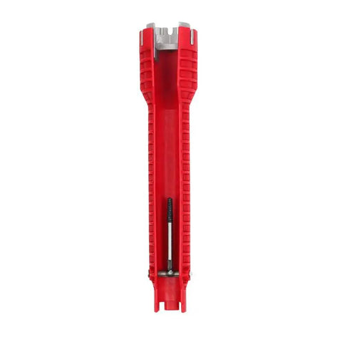 8 In 1 Faucet And Sink Installer Tool With Pro Grade Build And Anti Slip Grip, Universal Pipe Wrench, red durable finish, front view.