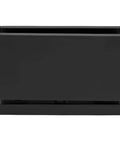 Front view of Matte Black Senior Cardiff Series Glass Door Hinge Larger Version For One Half Inch Thick Glass Adaptable To Deluxe Header System