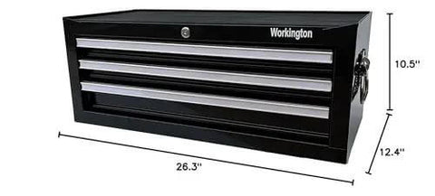 Black 26-Inch Three Drawer Portable Metal Tool Chest With Locking Cam, Ball Bearing Drawer Slides, Steel Tool Storage Box Organizer