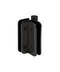 Zephyr 180 Degree Glass-To-Glass Overlap Outswing Hinge, matte black finish, suitable for frameless shower doors.