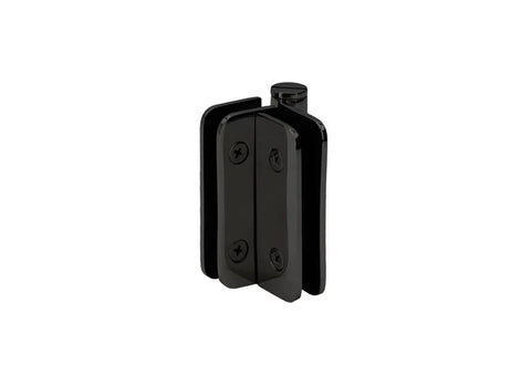 Zephyr 180 Degree Glass-To-Glass Overlap Outswing Hinge, matte black finish, suitable for frameless shower doors.
