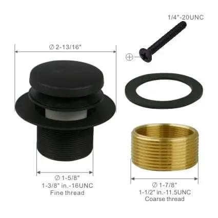 Matte Black Tub Drain And Overflow Kit With One Hole, Rock Solid Bathtub Drain Conversion Set showing stopper and fittings.