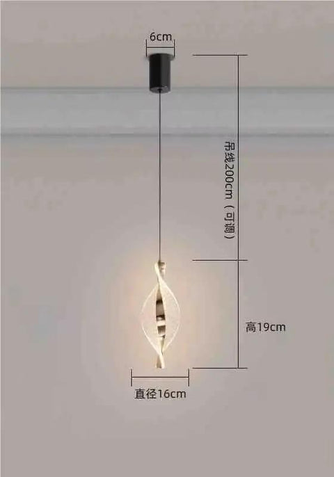 Modern LED Hanging Lamp for Bedside Restaurant Lustre Pendant Lights,Fill the Space, d16cm, height 19cm, wrought iron and acrylic.