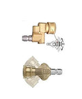 Brass pivoting quick-connect pressure washer nozzle coupler with 1/4 in plug; front and side views.