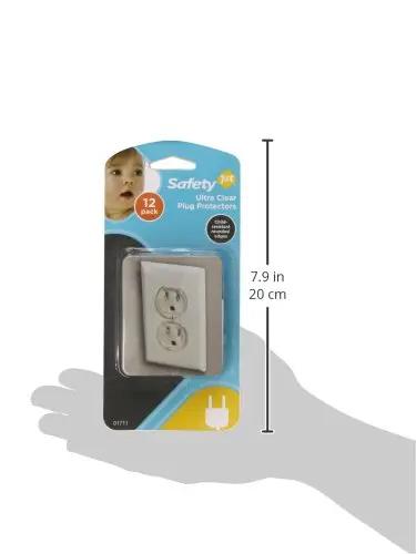Super Stealthy Child Proof Outlet Covers 12 Pack Ultra Clear Plastic Electrical Safety Plugs Removable Reusable in packaging.