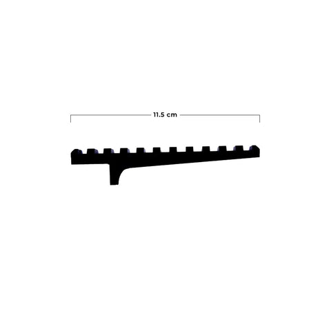 Side view of FENRIS Rear Picatinny Rail for Crossbow Black Aluminum 11.5 cm length, no fuss easy install for scopes and accessories.