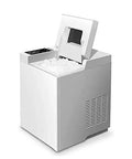Premium Stainless Steel Freestanding Ice Maker Cranks Out Thirty Three Pounds Bullet Ice Daily With Slick Touch Panel No Sweat Rapid Chilling For Kitchens Bars And Office Spots, white compact design.