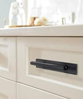 3 Inch Center To Center Rectangle Matte Black Cabinet Pull Backplate BP37601MB on kitchen drawer