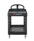 Two Shelf Foam Utility Cart With Lipped Shelves And Ergonomic Handle Black 500 Lb Capacity Durable Rolling Cart front view