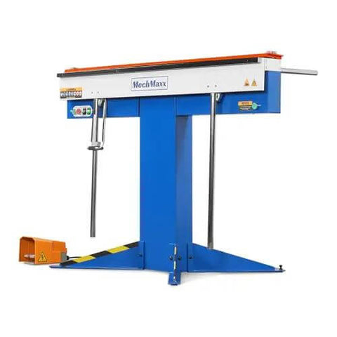 Industrial Magnetic Pan And Box Sheet Metal Brake For 20 Gauge Capacity Heavy Duty Pro Grade Press Brake with blue frame.