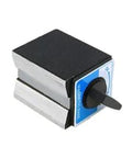 Magnetic base for dial indicator with black top, silver body and blue label
