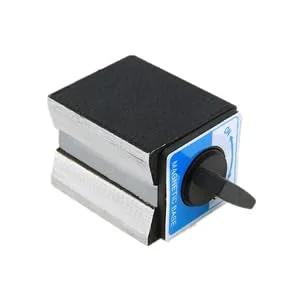 Magnetic base for dial indicator with black top, silver body and blue label