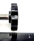 Side view of Three Eighths By One Inch Thumb Screw Bolts With Black Round Hex Head Clamping Knob And Plastic Cap Grip In 304 Stainless Steel