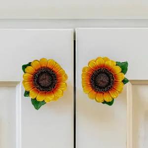 Sunflower Vintage Kitchen Resin Drawer Pulls Cabinet Knobs And Handles Pack Of 6 For Country Home Decor