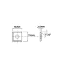 Diagram of Beefy 15mm Square Straight Carbide Inserts for Planer and Lathe Woodturning Jobs, 15x15x2.5mm size.