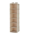 6 Shelf Hanging Closet Organizer With Durable Canvas Storage For Shoes Clothes And Accessories Beige Wardrobe Shelving view from the front
