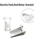 Front view of silver steel mounting brackets for a linear actuator; pair of heavy-duty brackets (2 pieces)
