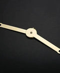 Golden Two Pieces Metal Lid Support Hinges For Cabinets And Wood Boxes, 68x8mm, shown closed against black surface.