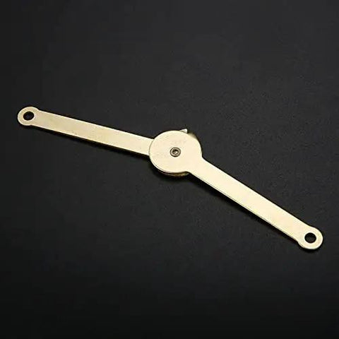 Golden Two Pieces Metal Lid Support Hinges For Cabinets And Wood Boxes, 68x8mm, shown closed against black surface.