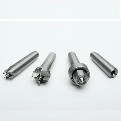 Wood Lathe Drive Center Set Four Piece With Live Tailstock Cup And Point Center And Dead Headstock Spur Centers in metal finish