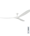 Modern 3 Blade Ceiling Fan With Wireless Remote And Straight Up Smooth Airflow Powered By An Energy Smart Dc Motor Spanning 88 Inches Wide Wrapped In Aged Pewter Finish Highlighted By Light Grey Weathered Oak Blades For Home Use, featuring white blades and remote.