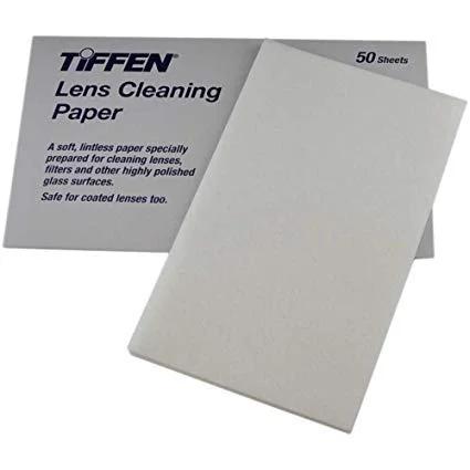 Tiffen Lens Cleaning Paper box with 50 white sheets; front view