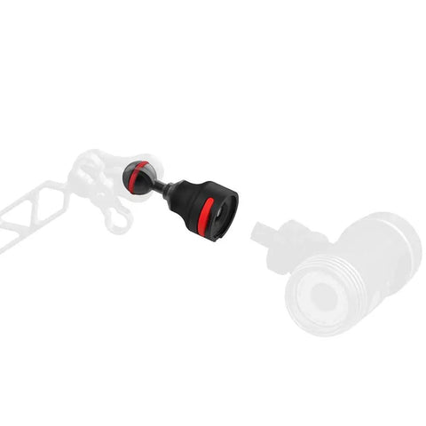 Flex Connect Ball Joint Adapter for Sea Dragon Underwater Lights 1 inch and 25mm mount in black with red accents in focus