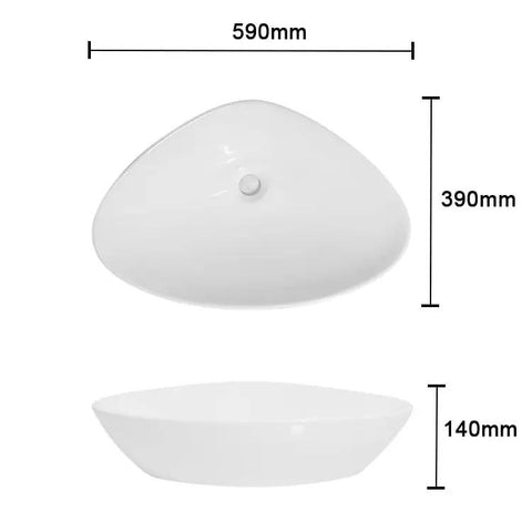 USZWBY Vessel Sinks Bathroom Sink Triangle White Countertop Wash Basin Apartment Ceramic Bathroom Bowl Sink top view dimensions 590mm x 390mm